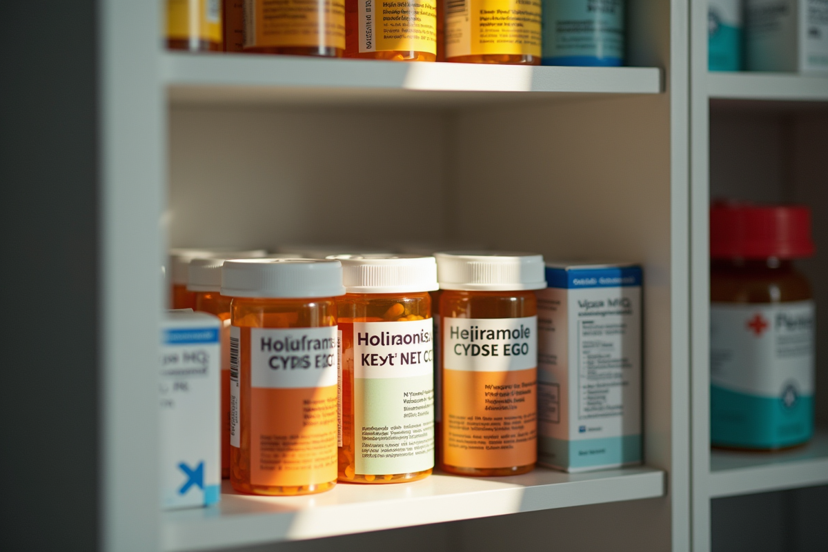 Armoire à médicaments organisée à la maison en lumière naturelle