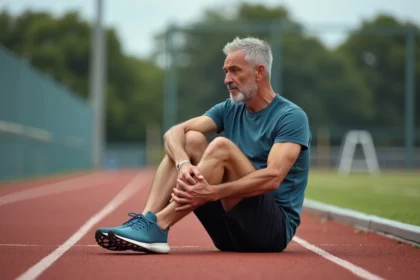Homme en course soulageant sa jambe lors d'une course