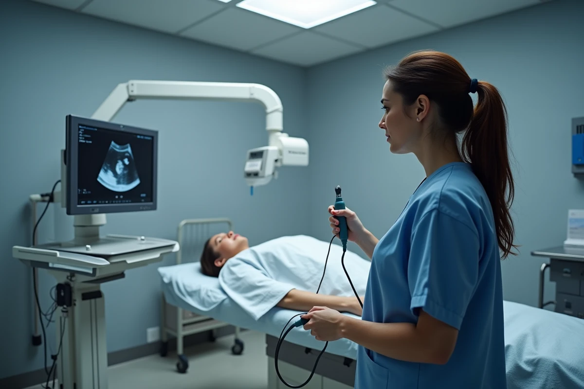 Échographie pelvienne pour diagnostiquer un polype utérin causant des règles abondantes en milieu hospitalier