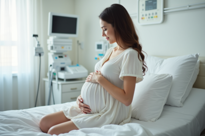 Jeune femme enceinte dans une salle de maternité moderne