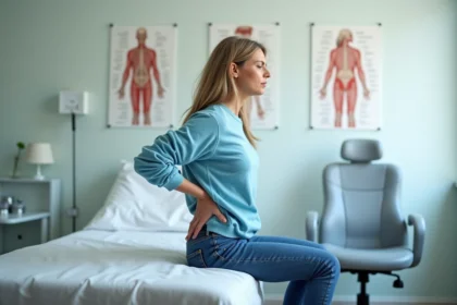 Femme d'âge moyen en consultation médicale pour mal de dos