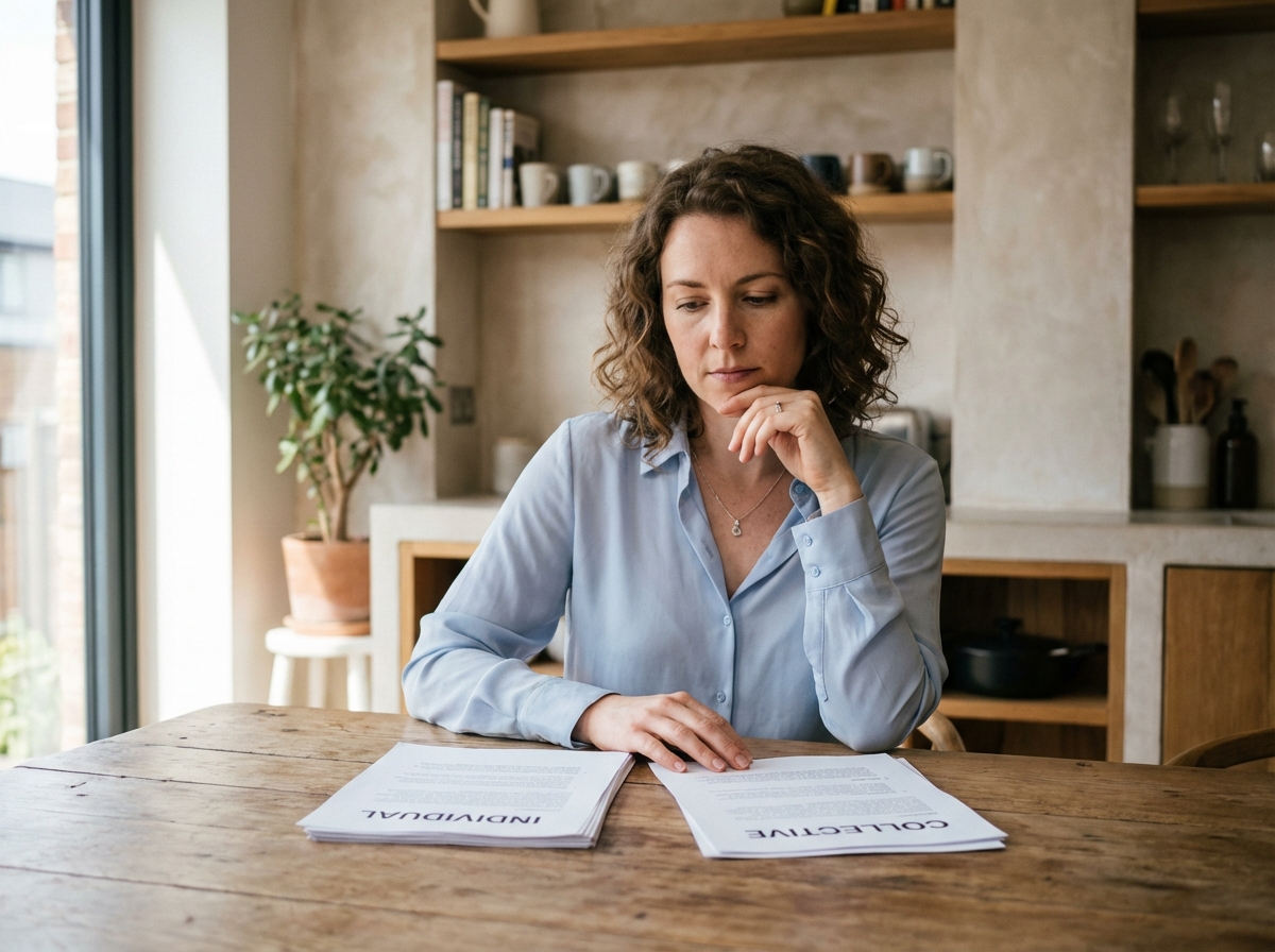 Femme concentrée examinant des documents dans un intérieur moderne