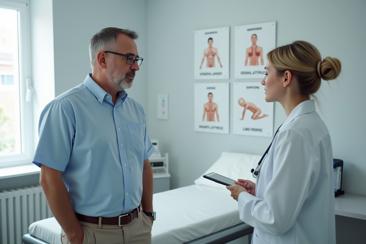 Homme en consultation avec une médecin dans un cabinet