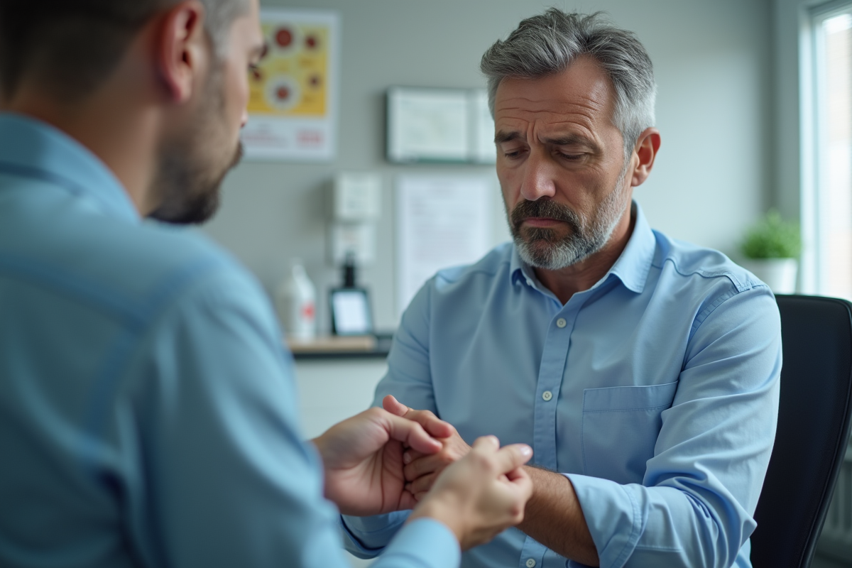 Homme examinant une éruption cutanée dans un cabinet médical