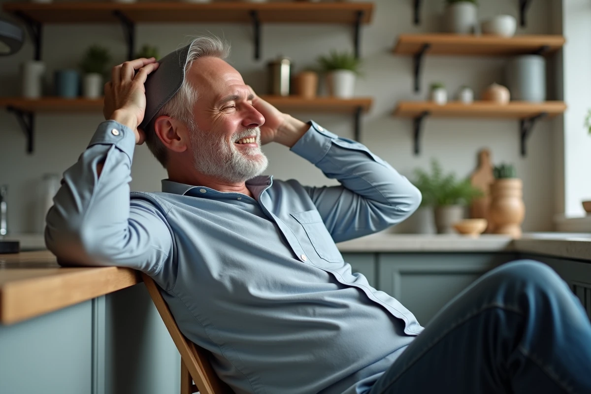 Homme ajustant un bonnet refrigerant dans sa cuisine moderne