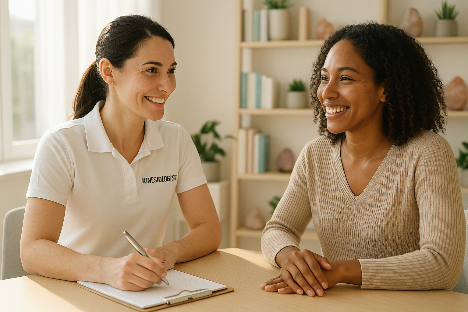Kinesiologue et client dans une clinique moderne