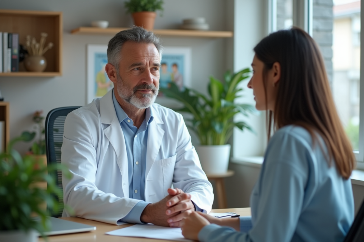 Médecin et patiente en consultation dans un cabinet médical