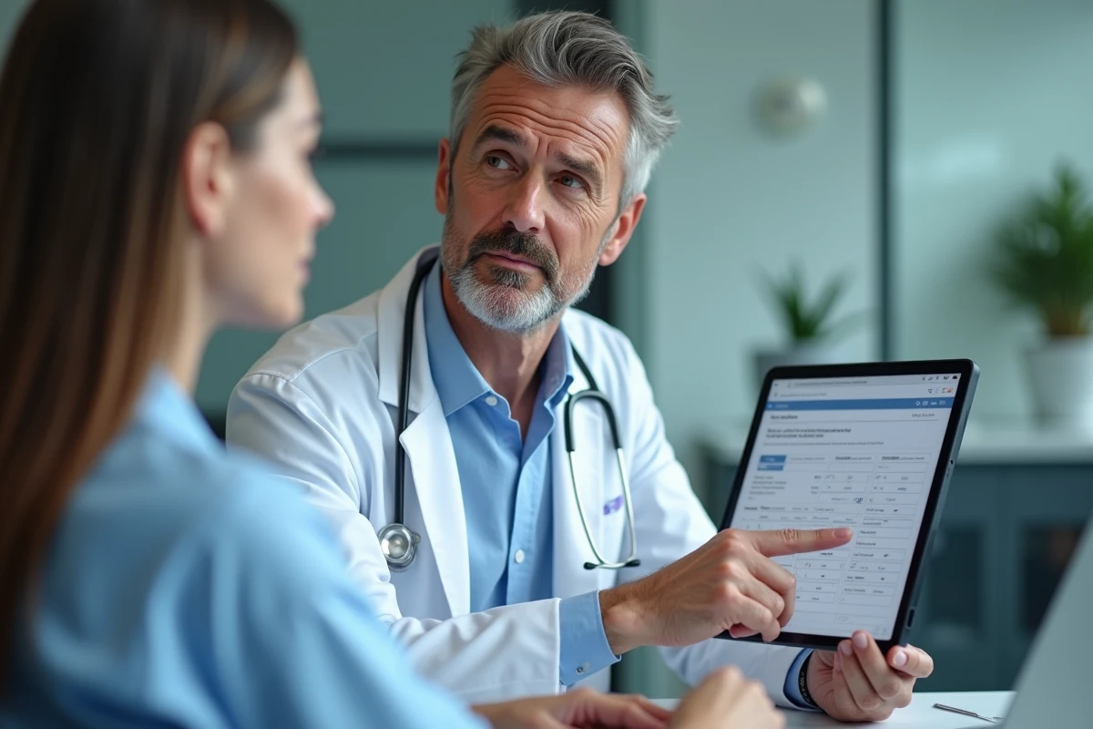 Medecin examine un dossier medical sur une tablette