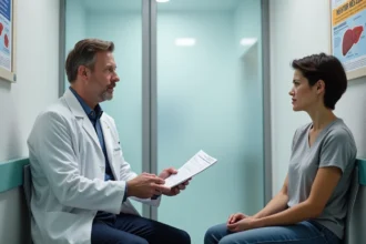Médecin en consultation expliquant résultats à une patiente