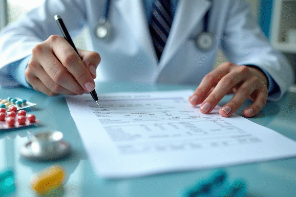 Médecin lisant une prescription complexe à l'hôpital