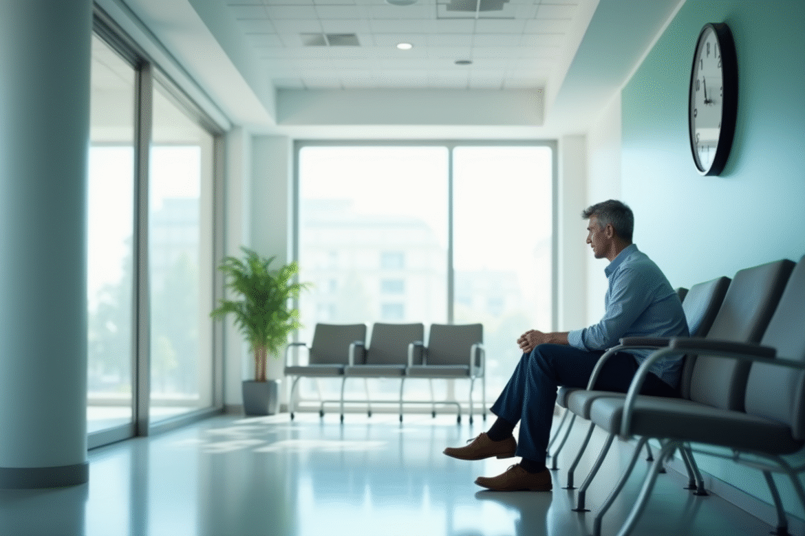 Patient anxieux dans une salle d'attente lumineuse