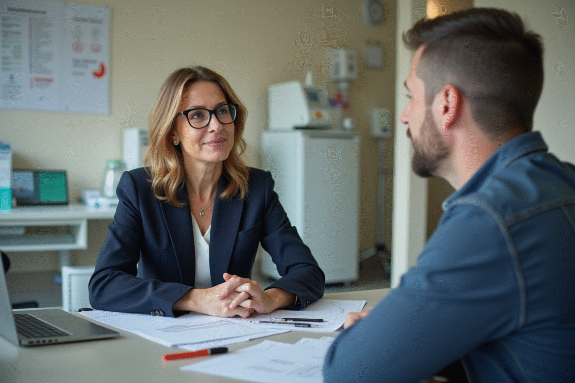 Femme medecin en consultation avec un patient dans un cabinet medical