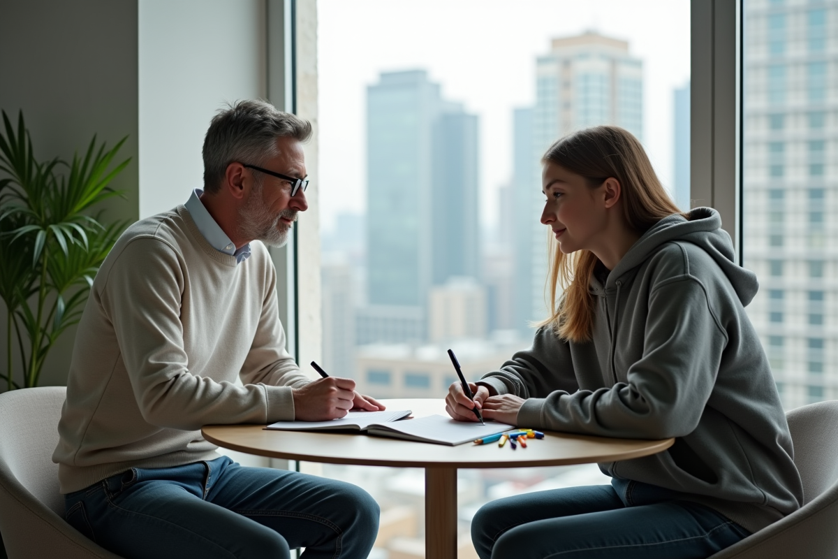 Psychologue guide un adolescent lors d