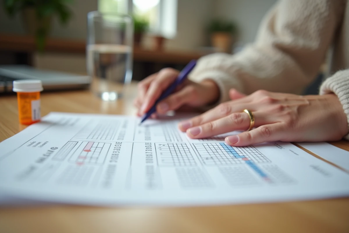 Résultats d'analyse sanguine avec valeur VGM anormale soulignée sur un document médical à domicile