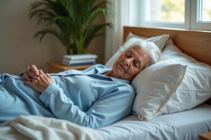 Femme âgée dormant paisiblement dans sa chambre moderne